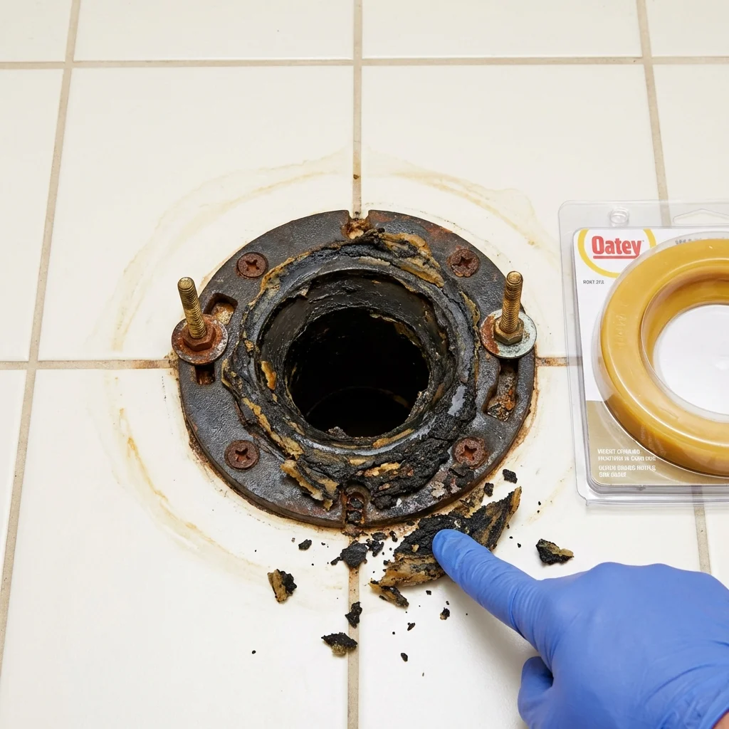 Failed wax ring showing water seepage at the base of a toilet in a Silverton, CO home